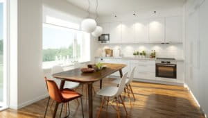 3D rendering of a modern light colored kitchen 3D rendering of a modern light colored kitchen