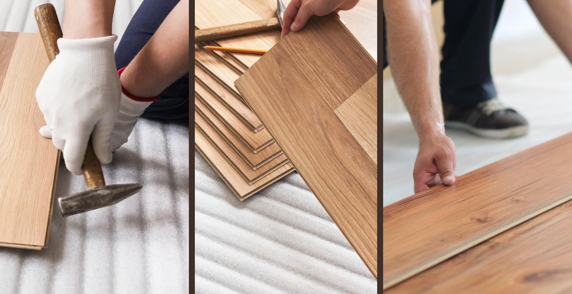 Handwerkliche Parkettverlegung – Detailaufnahmen von Vorbereitung, Verlegen und Holzdielen bei Domke Parkett